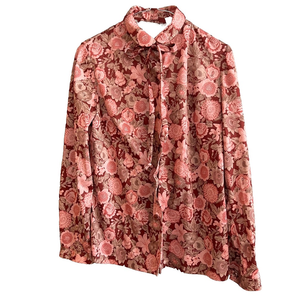 Vintage Vincenti Womens‎ Pink Floral Blouse With Tie Made in USA